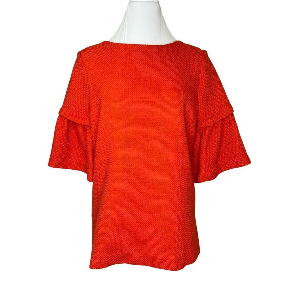 Elizabeth McKay Woven Wool Blend Blouse Detachable Flounce Sleeves Orange LARGE